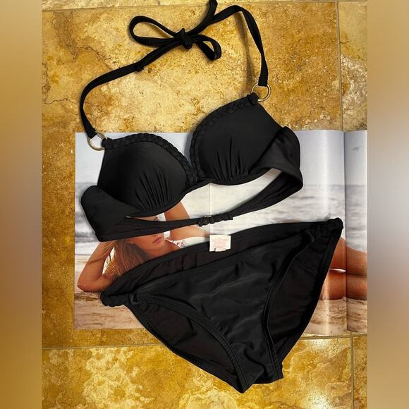 NEW Xhilaration Grecian Braided Hip Moderate Bikini Swim Bottom Black NWOT Sz S - Picture 5 of 14